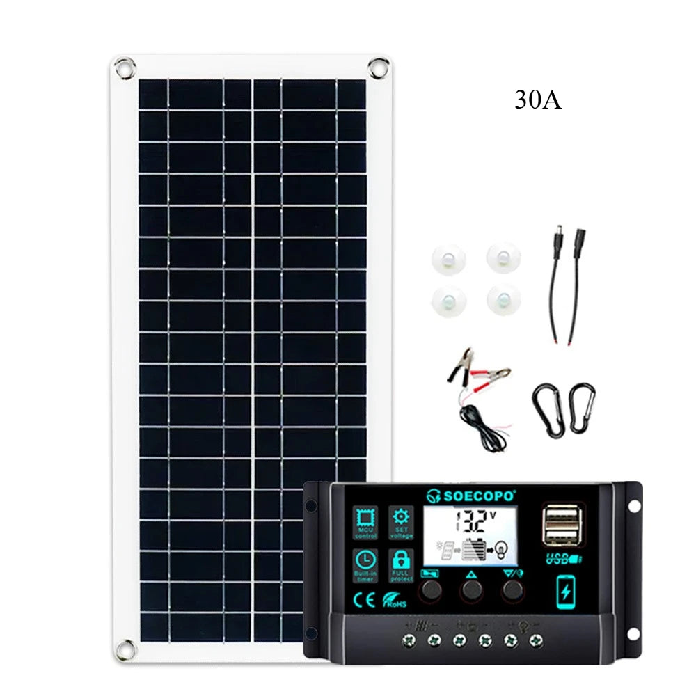 SOECOPO Portable 18V Solar Panel Kit with 12V/24V Charge Controller – 30A to 100A
