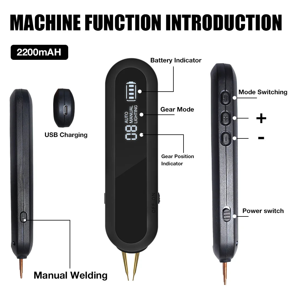 Professional 2-in-1 Battery Spot Welder with Automatic & Manual Modes, 9-Level LED Display