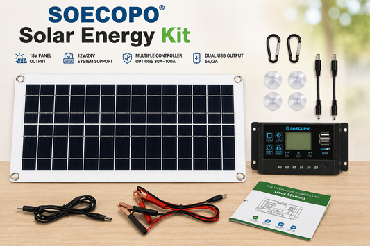 SOECOPO Portable 18V Solar Panel Kit with 12V/24V Charge Controller – 30A to 100A